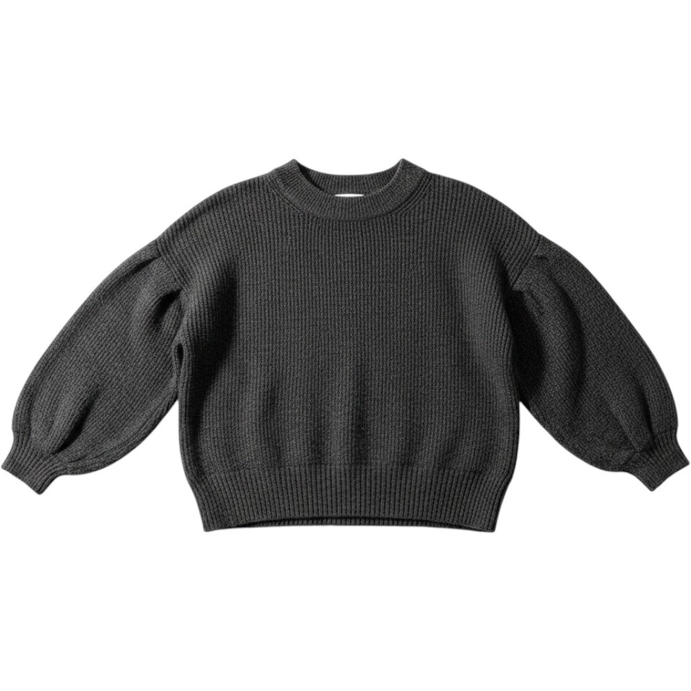 Cozy Gray‎ Chenille Chunky Knit Sweater Womens Small Balloon Sleeve Pullover